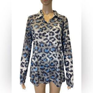 David Cline Blue and Black Animal Print Button Down Shirt size L